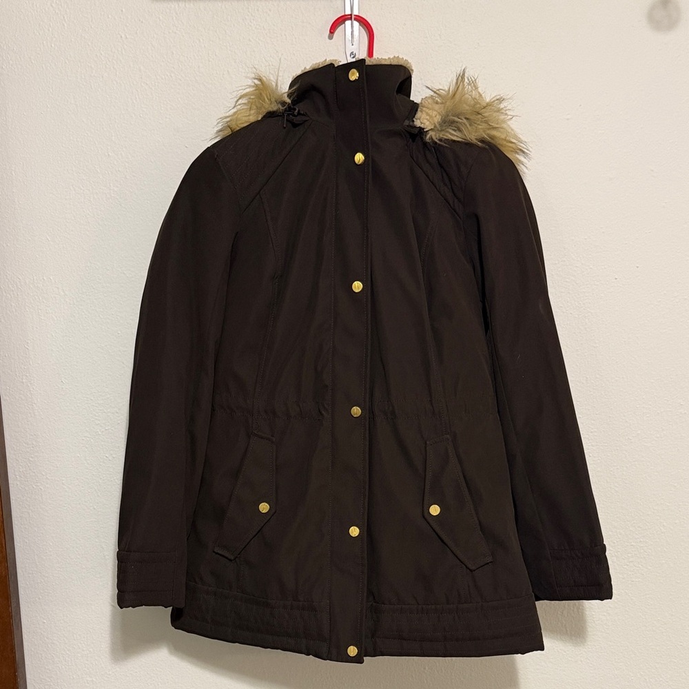 Jones New York Women's Coat: Sherpa Lining, Cinch Waist & Big, Furry Hood!